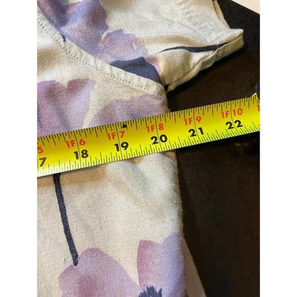 Columbia Cropped Button Front Floral White Purple Linen Blend Blouse Sz PL - Picture 6 of 8
